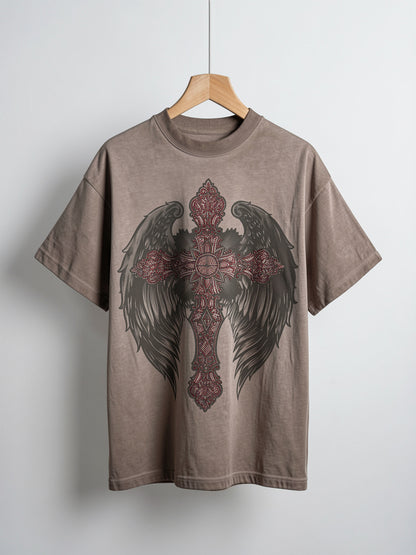 Sacred Wings Gothic Cross Heavyweight T-Shirt