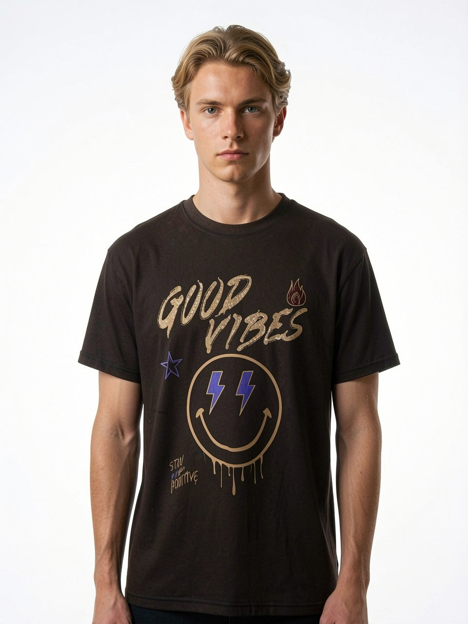 Electric Smiley Graphic Heavyweight T-Shirt – Washed Charcoal