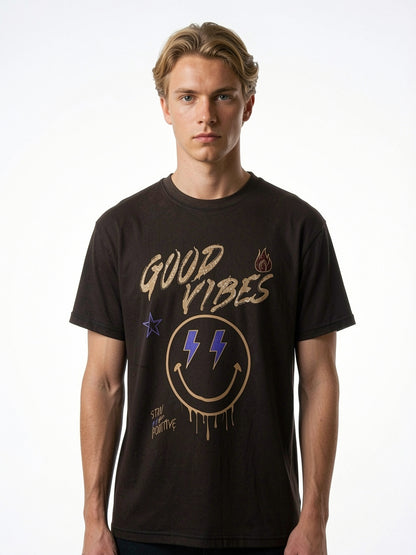 Electric Smiley Graphic Heavyweight T-Shirt – Washed Charcoal