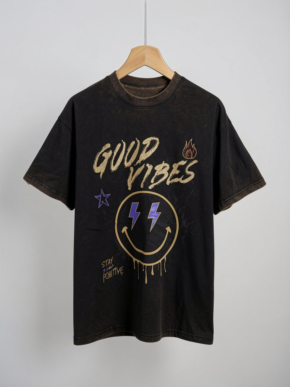 Electric Smiley Graphic Heavyweight T-Shirt – Washed Charcoal