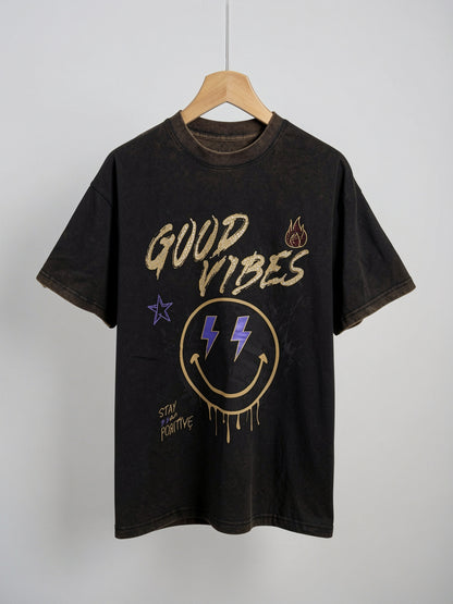 Electric Smiley Graphic Heavyweight T-Shirt – Washed Charcoal