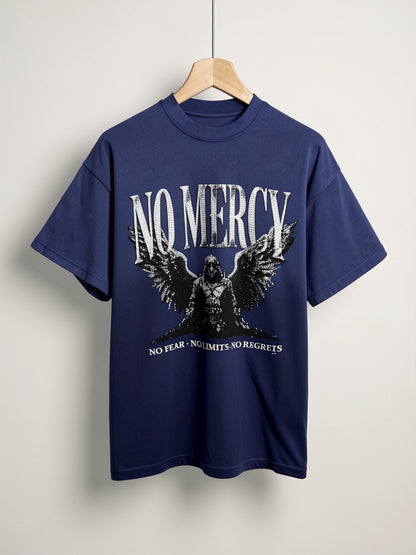 "No Mercy" Winged Reaper Oversized Tee – Midnight Navy