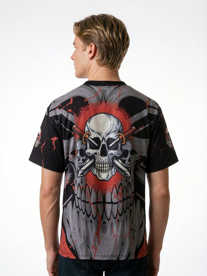"No Rules No Mercy" All-Over Print Oversized Tee – Crimson / Black