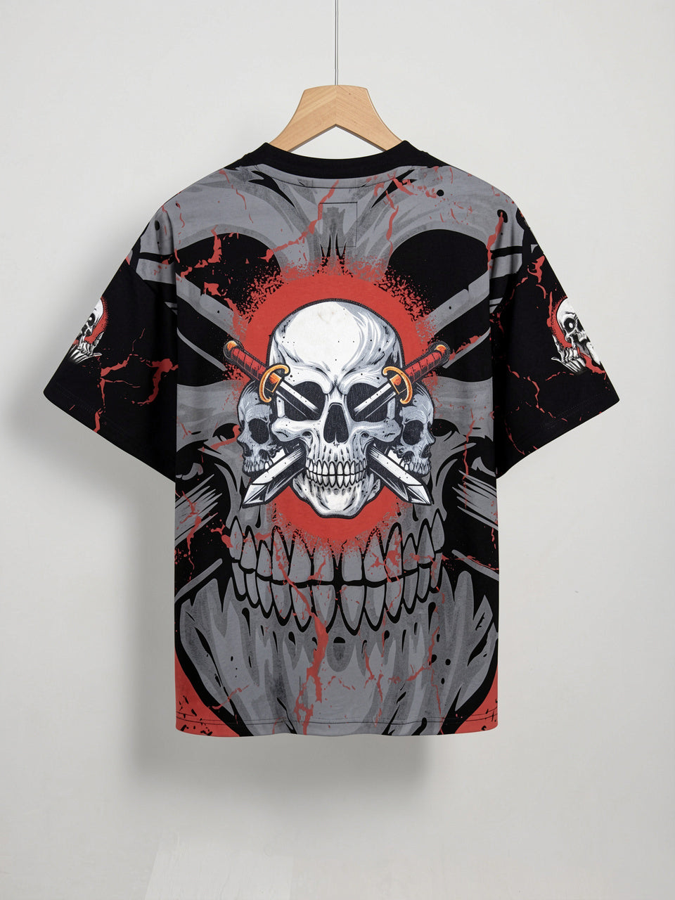 "No Rules No Mercy" All-Over Print Oversized Tee – Crimson / Black