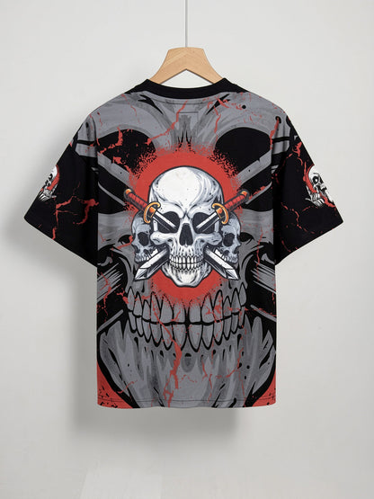 "No Rules No Mercy" All-Over Print Oversized Tee – Crimson / Black