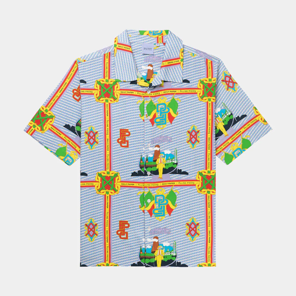 All-Over Graphic Resort Collar Shirt – Blue & Yellow
