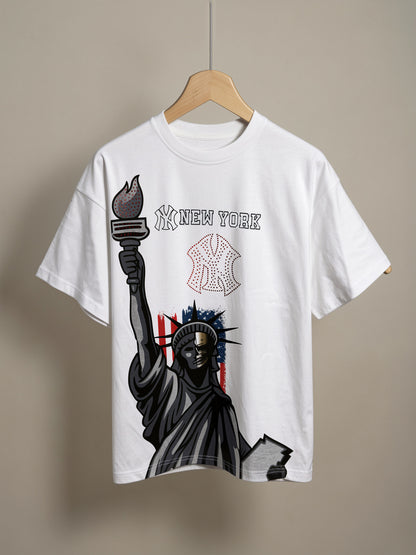 New York Liberty Bedazzled Graphic Heavyweight T-Shirt – White