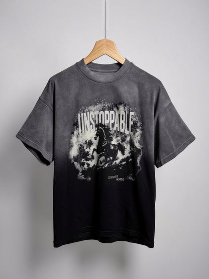 Unstoppable Wild Horse Graphic Heavyweight T-Shirt – Ombré Black
